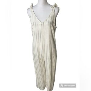 Urban Romantics Linen Jumpsuit Women Size Small White Black Striped Romper (N2)